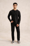 Pique Henley In Black-SWS806C225