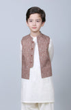 PRINTED WAISTCOAT 3PCS SUIT-O-WHITE